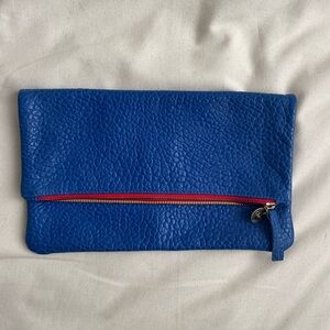 Clare V Foldover Clutch- Embossed Cobalt Blue Leather